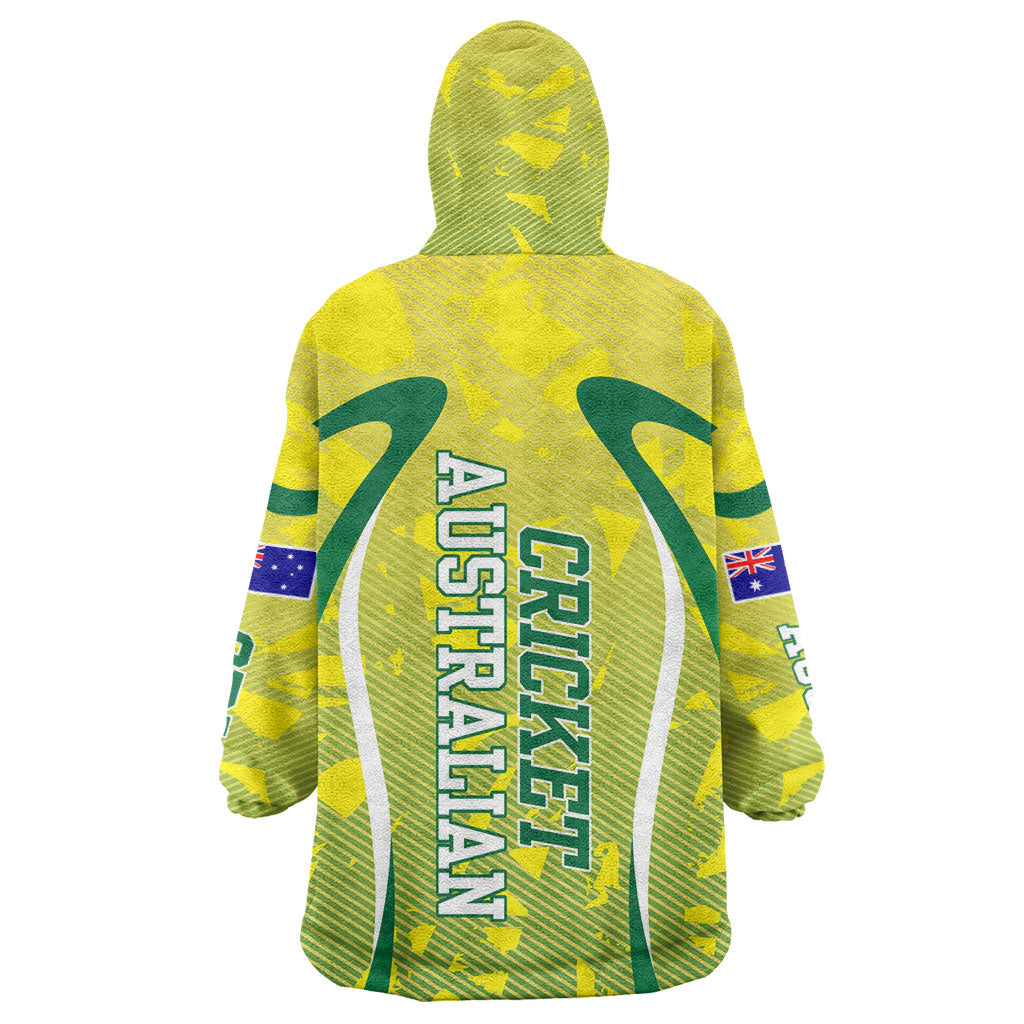 Cricket Australian Wearable Blanket Hoodie Map Silhouette With Green And Gold Geometric Pattern