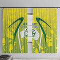 Cricket Australian Window Curtain Map Silhouette With Green And Gold Geometric Pattern