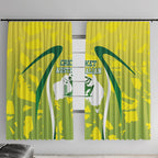 Cricket Australian Window Curtain Map Silhouette With Green And Gold Geometric Pattern