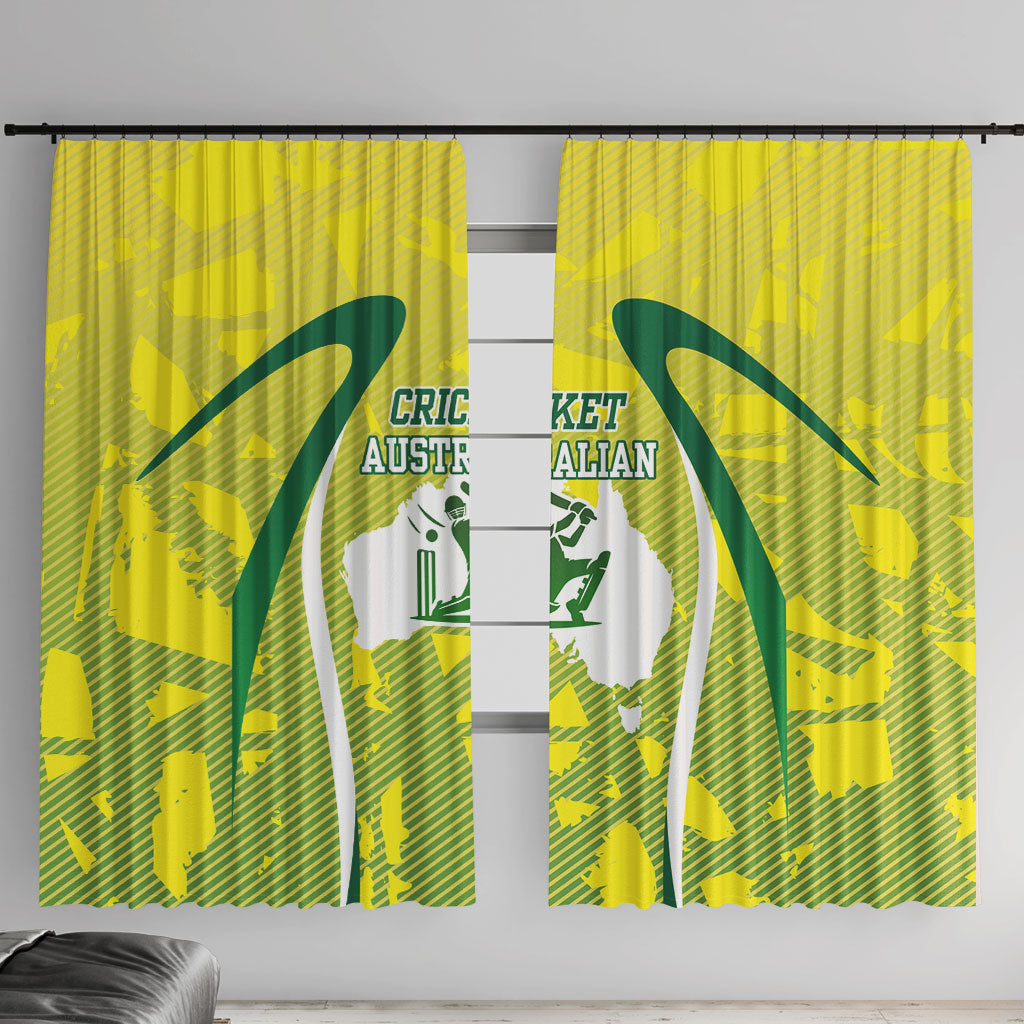 Cricket Australian Window Curtain Map Silhouette With Green And Gold Geometric Pattern