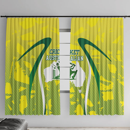 Cricket Australian Window Curtain Map Silhouette With Green And Gold Geometric Pattern