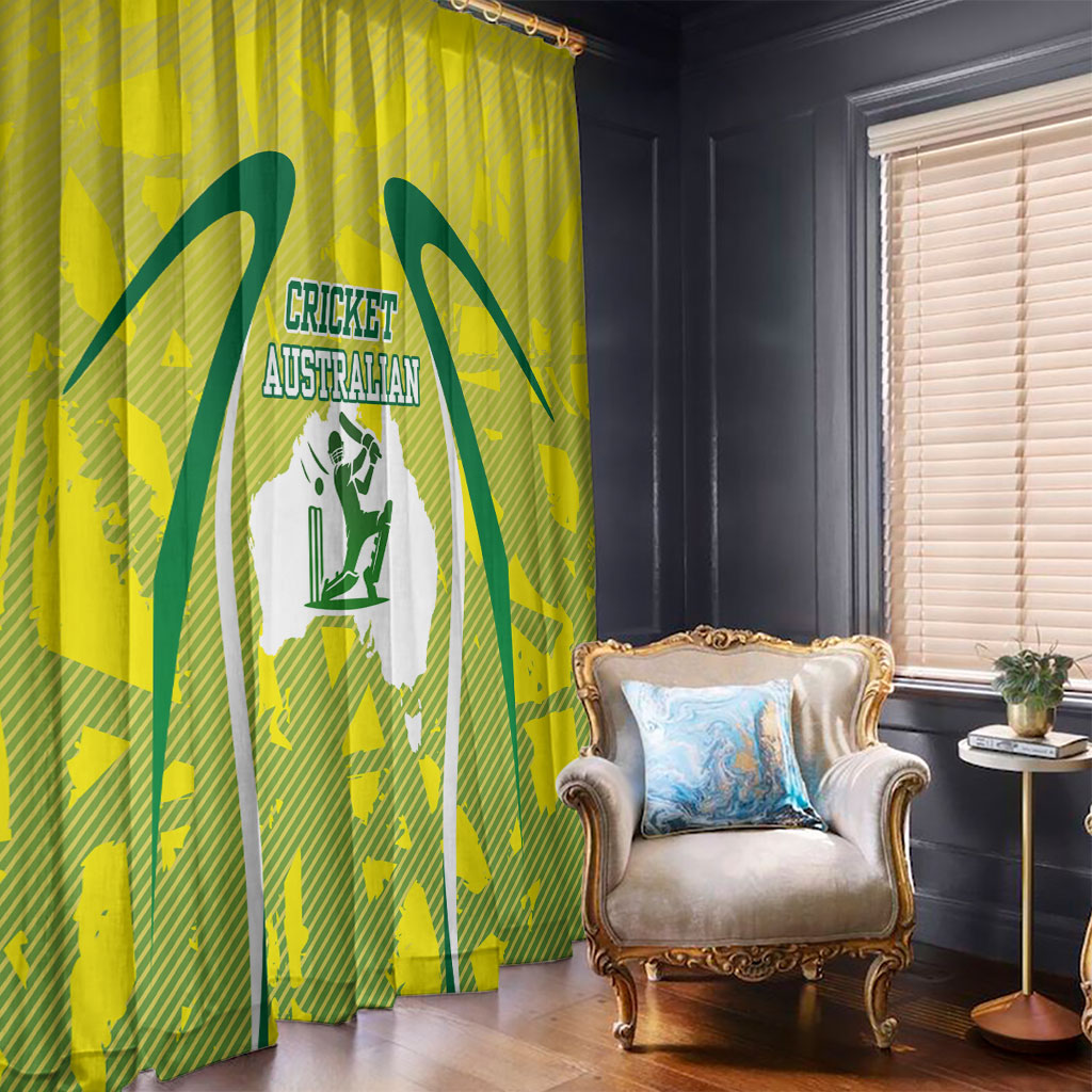 Cricket Australian Window Curtain Map Silhouette With Green And Gold Geometric Pattern