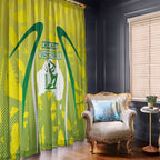 Cricket Australian Window Curtain Map Silhouette With Green And Gold Geometric Pattern