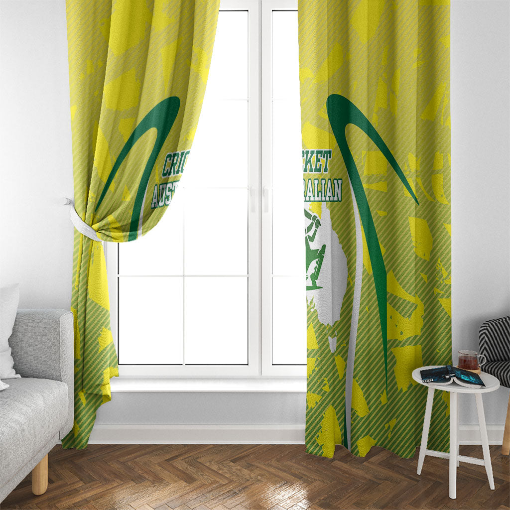 Cricket Australian Window Curtain Map Silhouette With Green And Gold Geometric Pattern