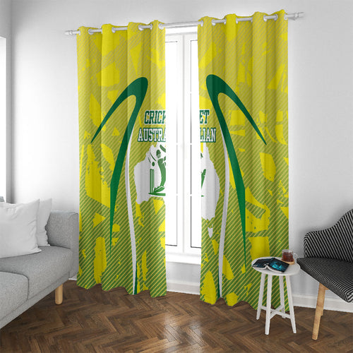 Cricket Australian Window Curtain Map Silhouette With Green And Gold Geometric Pattern