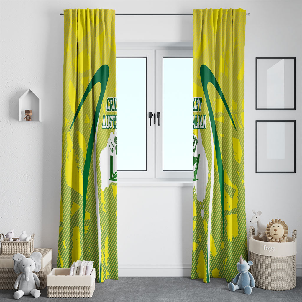 Cricket Australian Window Curtain Map Silhouette With Green And Gold Geometric Pattern