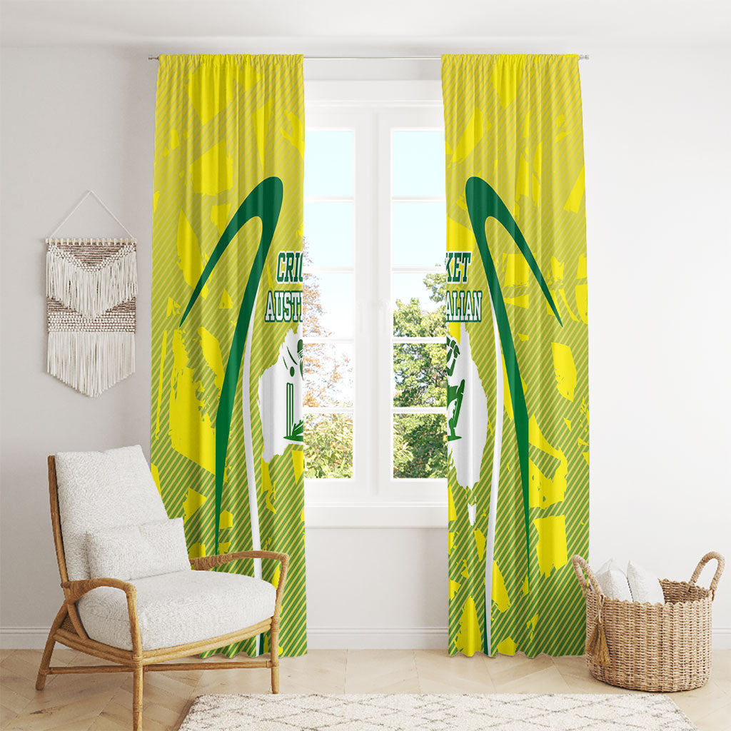 Cricket Australian Window Curtain Map Silhouette With Green And Gold Geometric Pattern