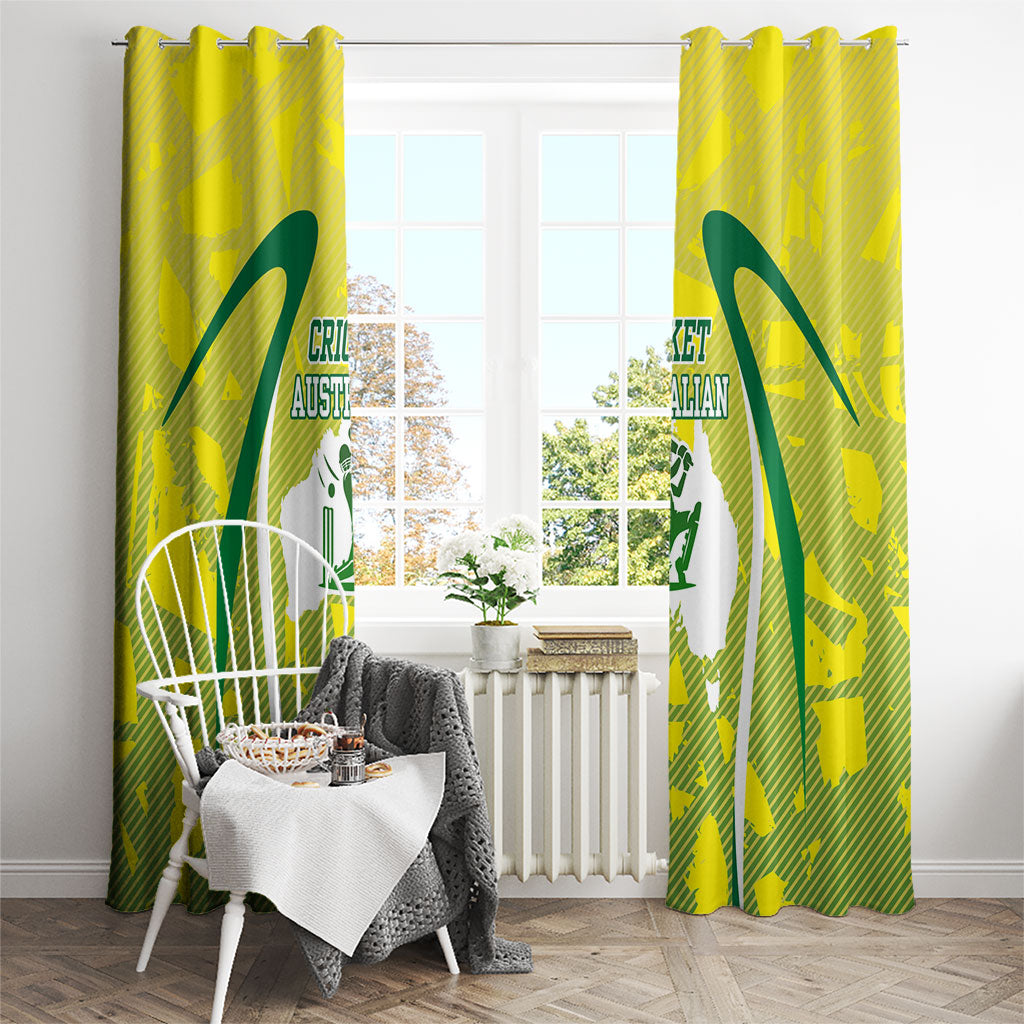 Cricket Australian Window Curtain Map Silhouette With Green And Gold Geometric Pattern