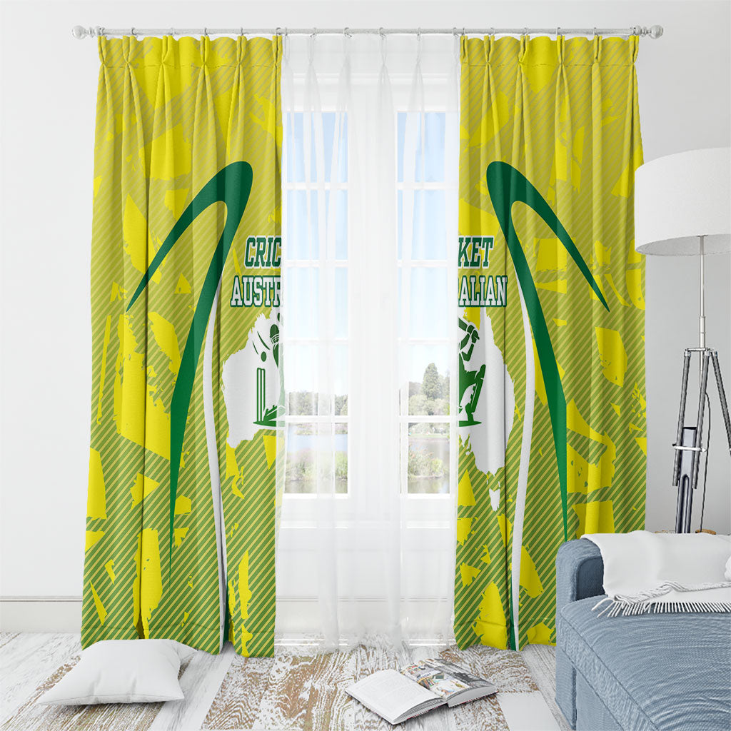 Cricket Australian Window Curtain Map Silhouette With Green And Gold Geometric Pattern