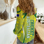 Cricket Australian Women Casual Shirt Map Silhouette With Green And Gold Geometric Pattern