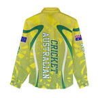 Cricket Australian Women Casual Shirt Map Silhouette With Green And Gold Geometric Pattern