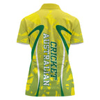 Cricket Australian Women Polo Shirt Map Silhouette With Green And Gold Geometric Pattern