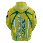 Cricket Australian Zip Hoodie Map Silhouette With Green And Gold Geometric Pattern