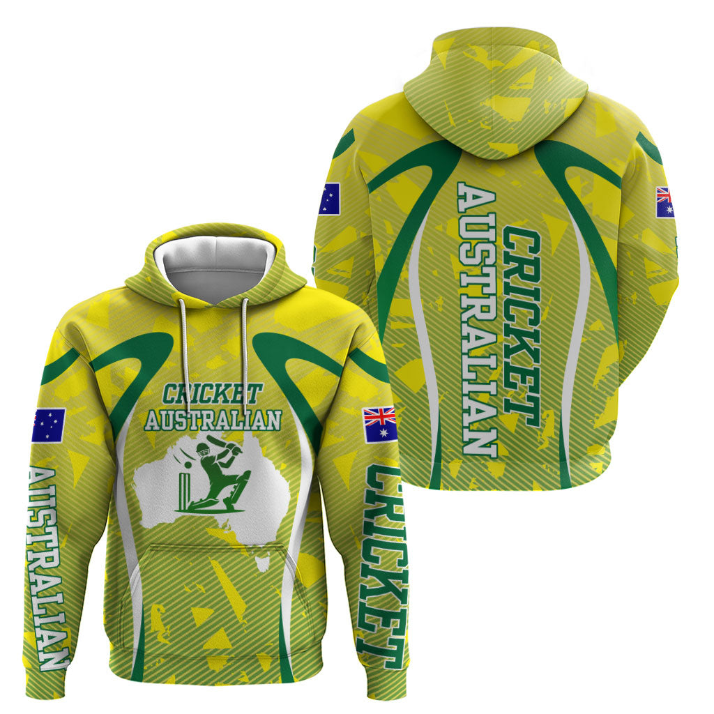 Cricket Australian Zip Hoodie Map Silhouette With Green And Gold Geometric Pattern
