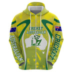 Cricket Australian Zip Hoodie Map Silhouette With Green And Gold Geometric Pattern