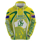 Cricket Australian Zip Hoodie Map Silhouette With Green And Gold Geometric Pattern