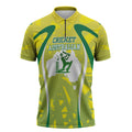 Cricket Australian Zipper Polo Shirt Map Silhouette With Green And Gold Geometric Pattern