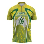 Cricket Australian Zipper Polo Shirt Map Silhouette With Green And Gold Geometric Pattern