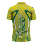 Cricket Australian Zipper Polo Shirt Map Silhouette With Green And Gold Geometric Pattern