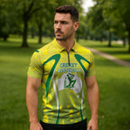 Cricket Australian Zipper Polo Shirt Map Silhouette With Green And Gold Geometric Pattern