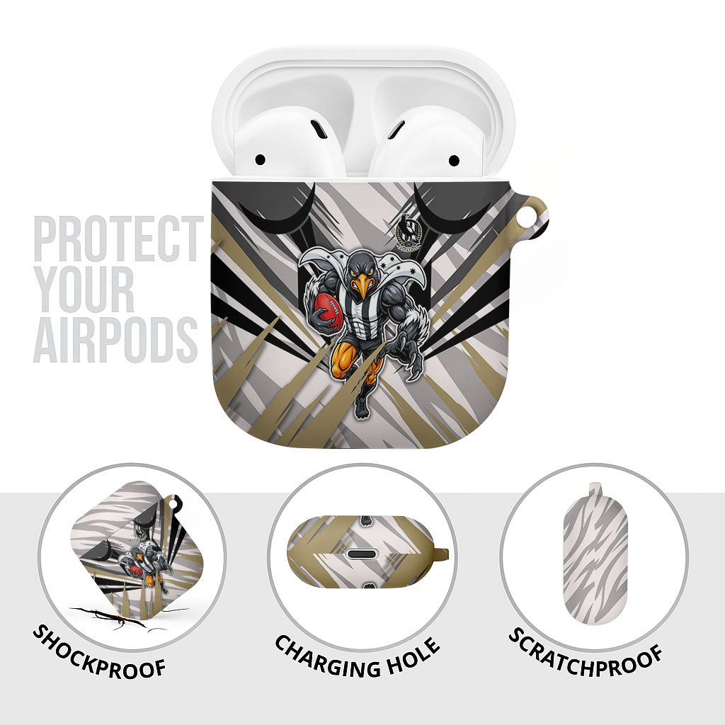 Collingwood Magpies Australian Football AirPods Case Powerful Muscle Mascot - Bold Team Colors