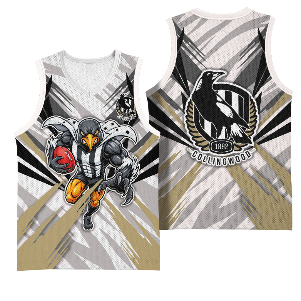 Collingwood Magpies Australian Football Basketball Jersey Powerful Muscle Mascot - Bold Team Colors