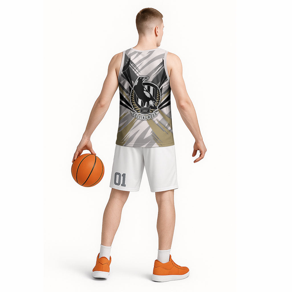 Collingwood Magpies Australian Football Basketball Jersey Powerful Muscle Mascot - Bold Team Colors