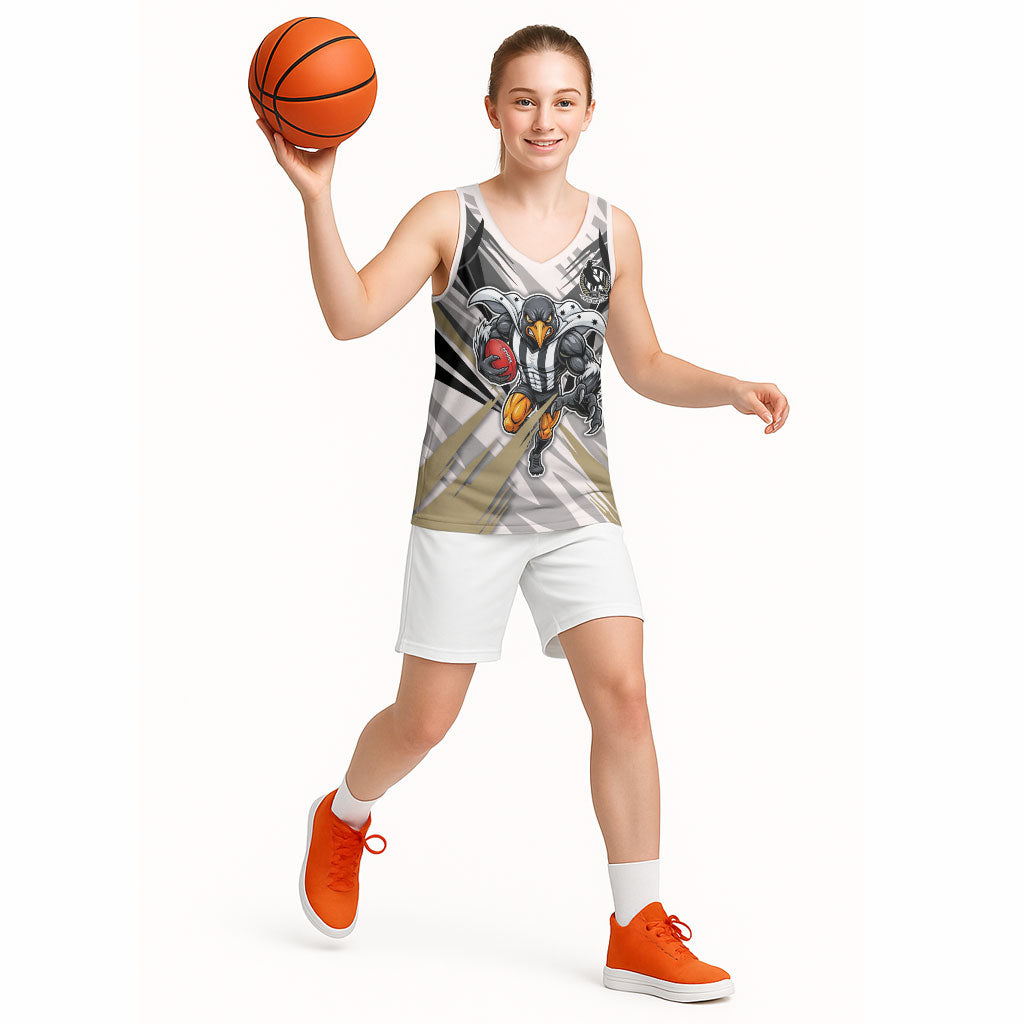 Collingwood Magpies Australian Football Basketball Jersey Powerful Muscle Mascot - Bold Team Colors