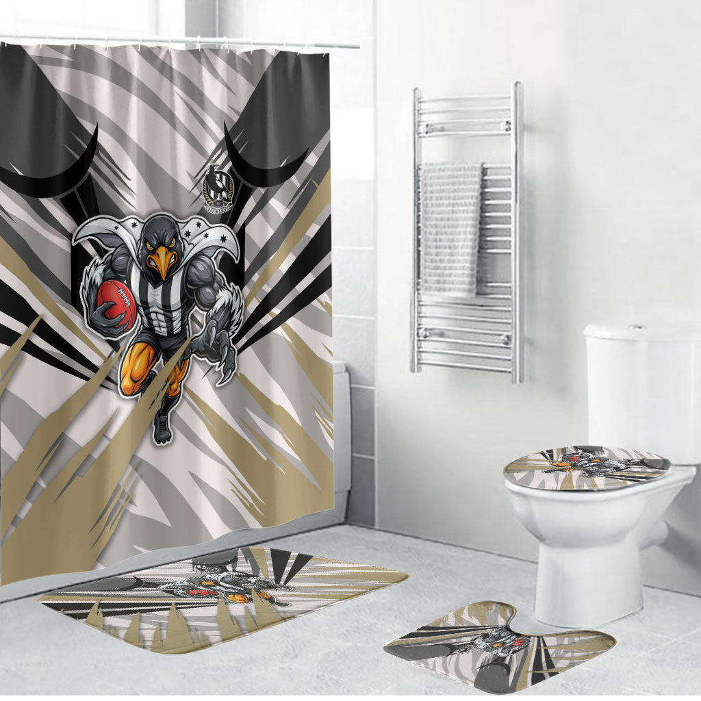Collingwood Magpies Australian Football Bathroom Set Powerful Muscle Mascot - Bold Team Colors