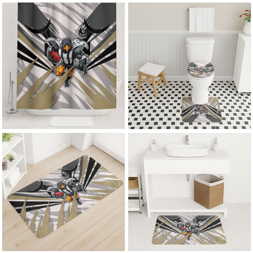 Collingwood Magpies Australian Football Bathroom Set Powerful Muscle Mascot - Bold Team Colors