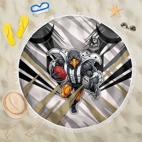 Collingwood Magpies Australian Football Beach Blanket Powerful Muscle Mascot - Bold Team Colors