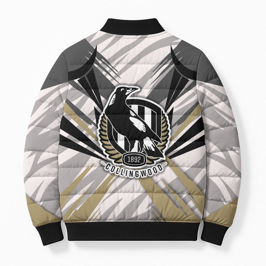 Collingwood Magpies Australian Football Bomber Puffer Jacket Powerful Muscle Mascot - Bold Team Colors