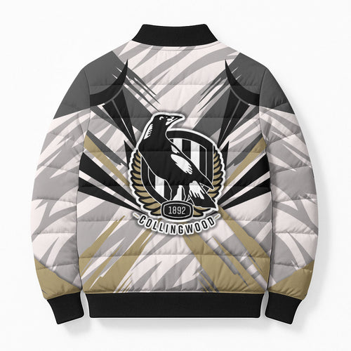 Collingwood Magpies Australian Football Bomber Puffer Jacket Powerful Muscle Mascot - Bold Team Colors