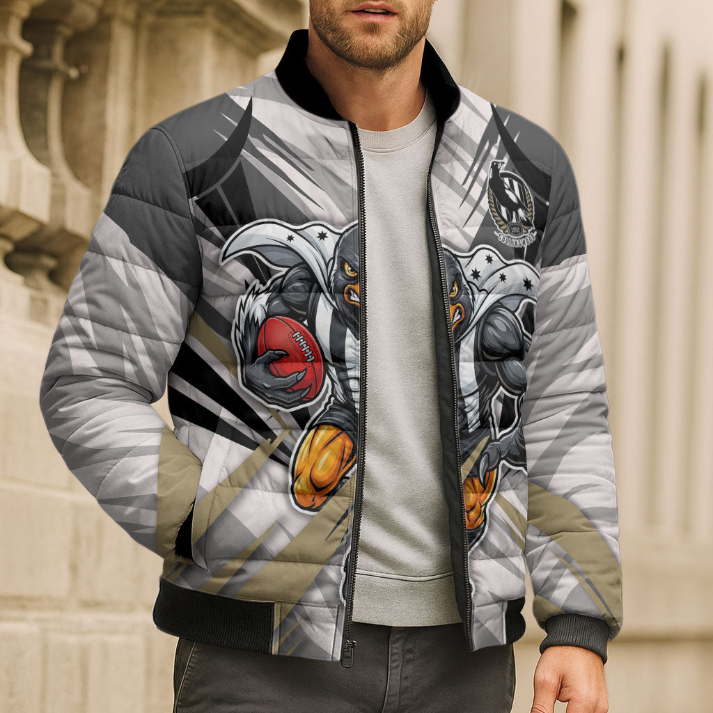 Collingwood Magpies Australian Football Bomber Puffer Jacket Powerful Muscle Mascot - Bold Team Colors