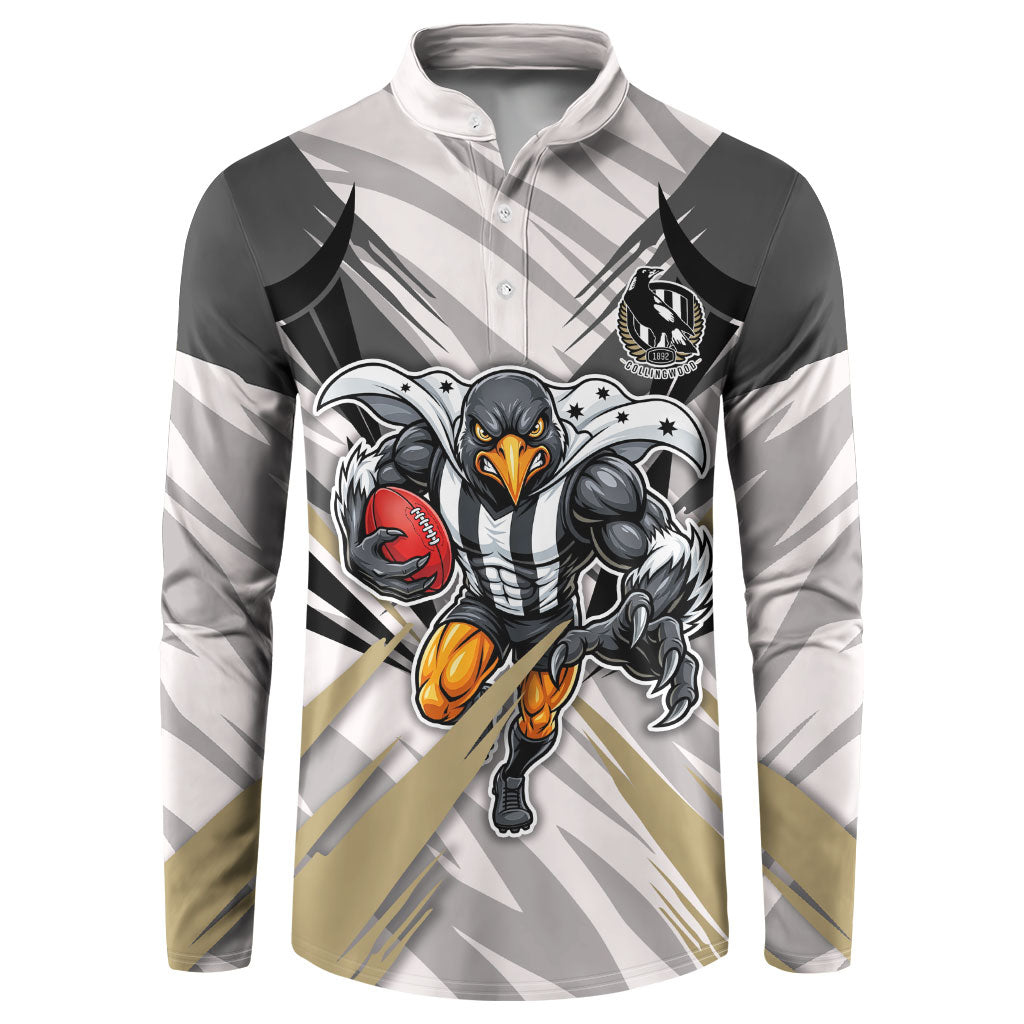 Collingwood Magpies Australian Football Button Sweatshirt Powerful Muscle Mascot - Bold Team Colors