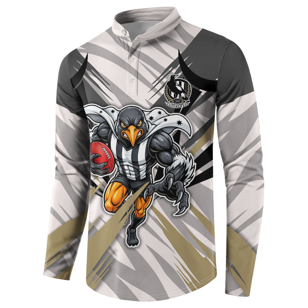 Collingwood Magpies Australian Football Button Sweatshirt Powerful Muscle Mascot - Bold Team Colors