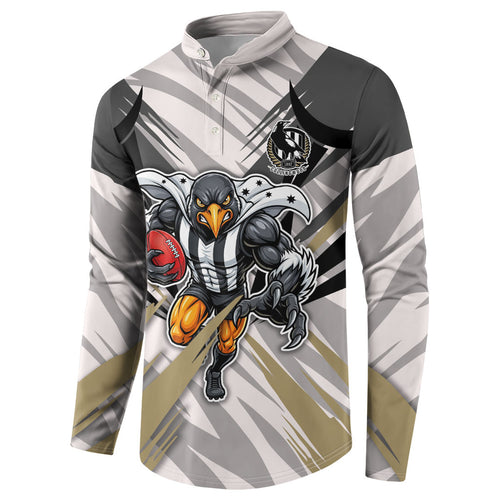 Collingwood Magpies Australian Football Button Sweatshirt Powerful Muscle Mascot - Bold Team Colors