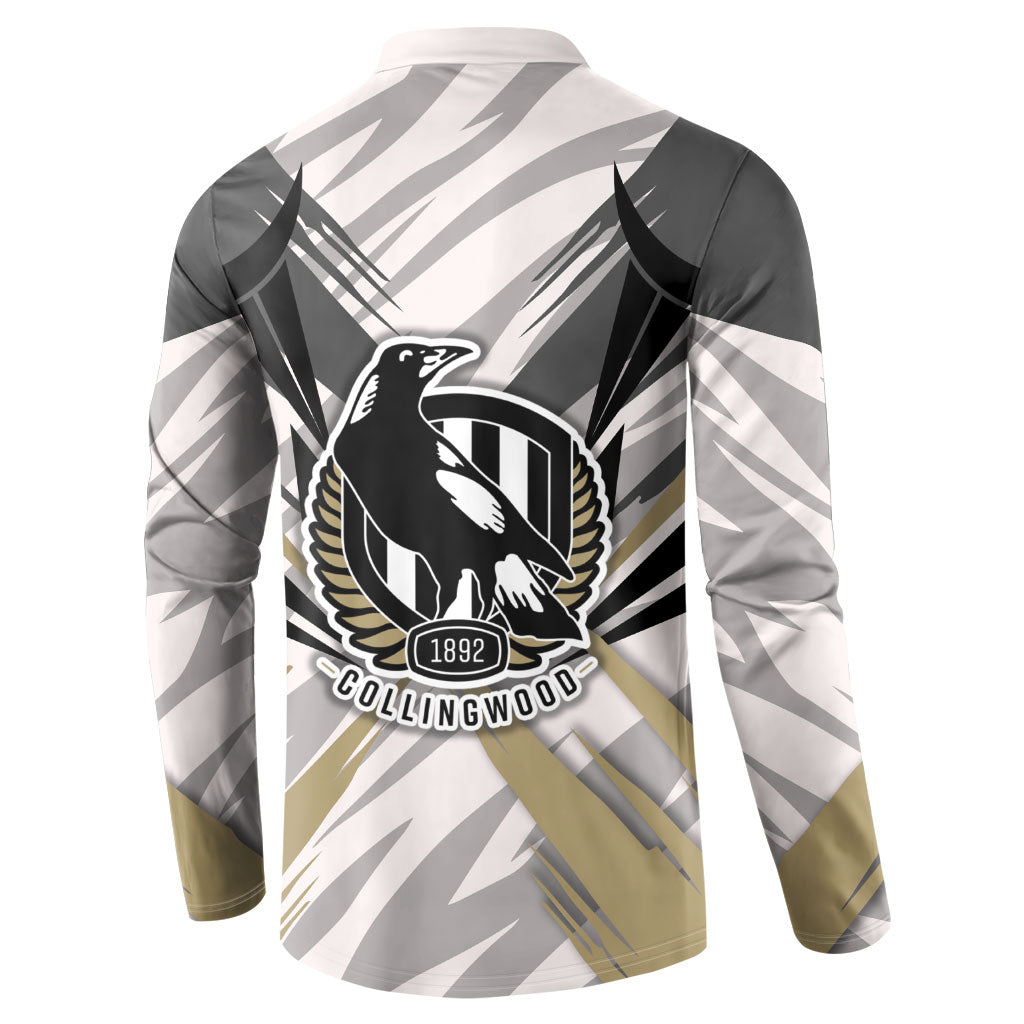 Collingwood Magpies Australian Football Button Sweatshirt Powerful Muscle Mascot - Bold Team Colors