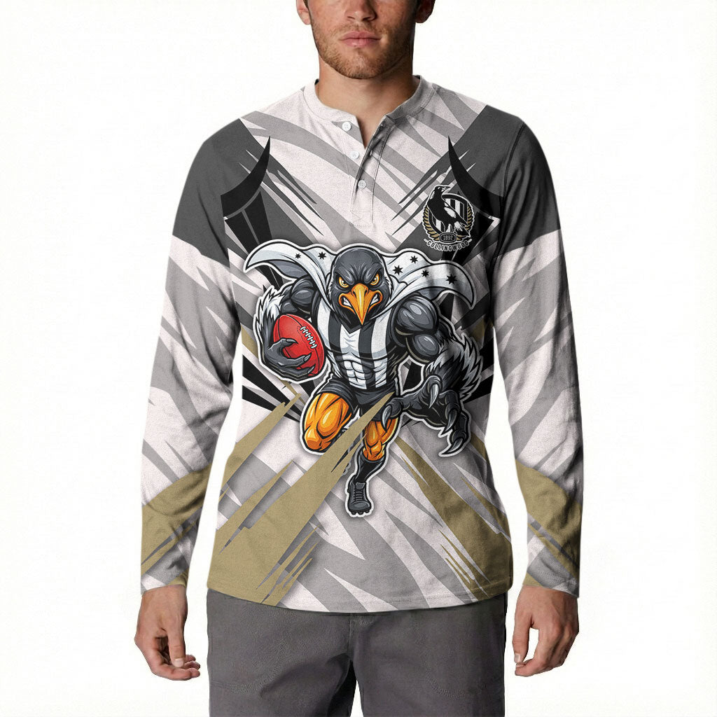 Collingwood Magpies Australian Football Button Sweatshirt Powerful Muscle Mascot - Bold Team Colors