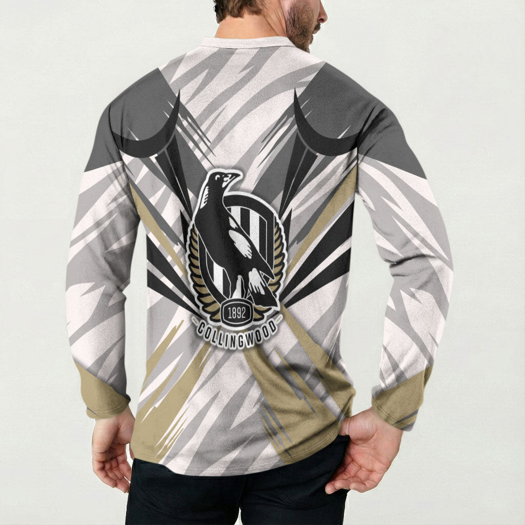 Collingwood Magpies Australian Football Button Sweatshirt Powerful Muscle Mascot - Bold Team Colors