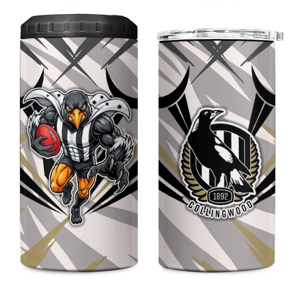 Collingwood Magpies Australian Football 4 in 1 Can Cooler Tumbler Powerful Muscle Mascot - Bold Team Colors