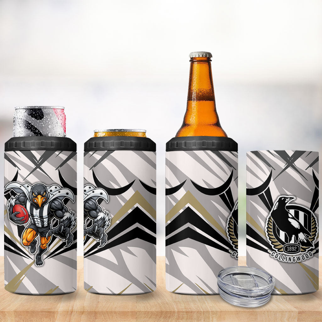 Collingwood Magpies Australian Football 4 in 1 Can Cooler Tumbler Powerful Muscle Mascot - Bold Team Colors