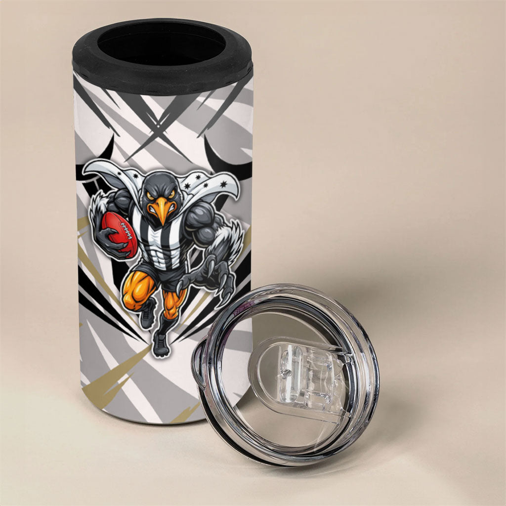 Collingwood Magpies Australian Football 4 in 1 Can Cooler Tumbler Powerful Muscle Mascot - Bold Team Colors