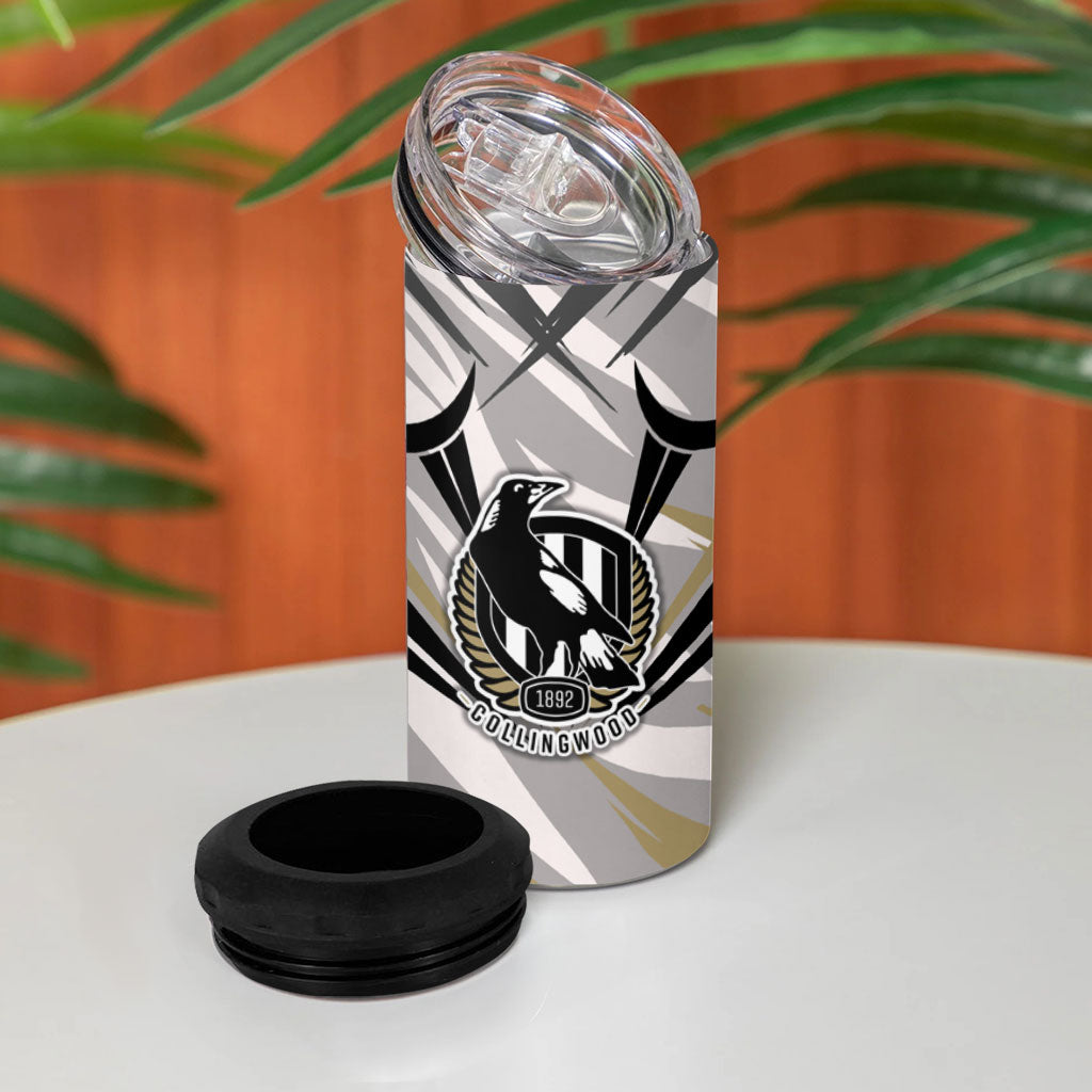 Collingwood Magpies Australian Football 4 in 1 Can Cooler Tumbler Powerful Muscle Mascot - Bold Team Colors
