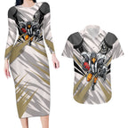 Collingwood Magpies Australian Football Couples Matching Long Sleeve Bodycon Dress and Hawaiian Shirt Powerful Muscle Mascot - Bold Team Colors