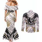Collingwood Magpies Australian Football Couples Matching Mermaid Dress and Long Sleeve Button Shirt Powerful Muscle Mascot - Bold Team Colors
