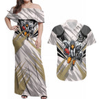 Collingwood Magpies Australian Football Couples Matching Off Shoulder Maxi Dress and Hawaiian Shirt Powerful Muscle Mascot - Bold Team Colors