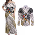 Collingwood Magpies Australian Football Couples Matching Off Shoulder Maxi Dress and Long Sleeve Button Shirt Powerful Muscle Mascot - Bold Team Colors