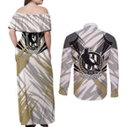 Collingwood Magpies Australian Football Couples Matching Off Shoulder Maxi Dress and Long Sleeve Button Shirt Powerful Muscle Mascot - Bold Team Colors