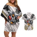 Collingwood Magpies Australian Football Couples Matching Off Shoulder Short Dress and Hawaiian Shirt Powerful Muscle Mascot - Bold Team Colors